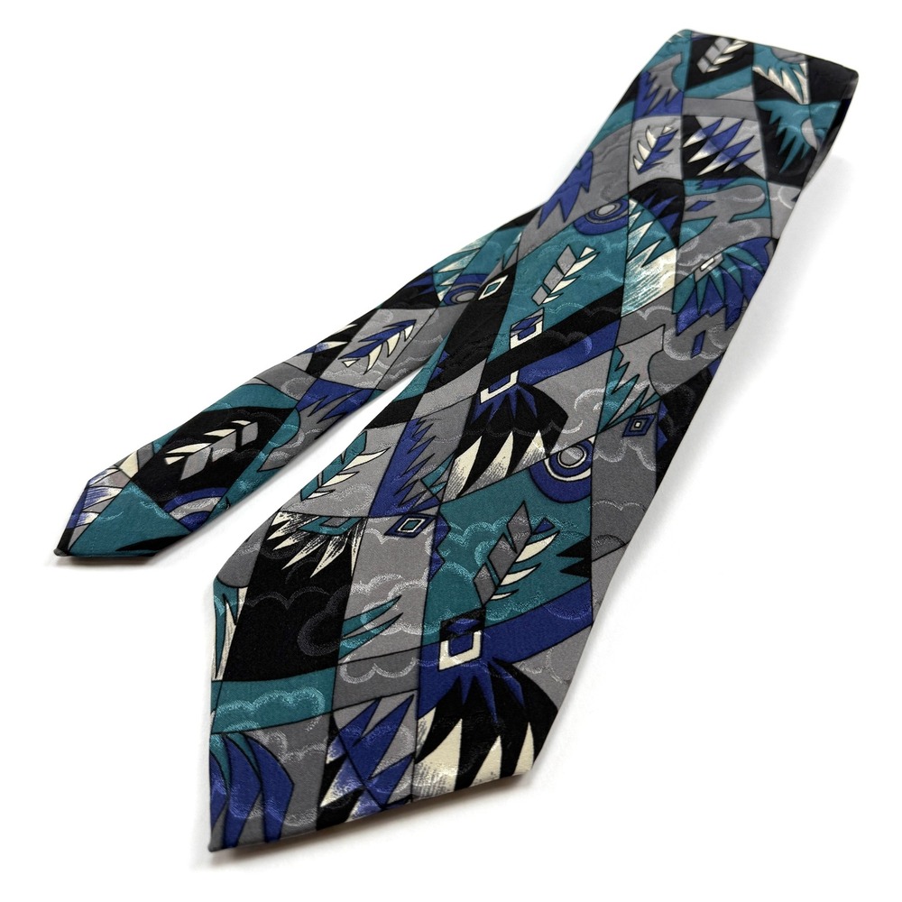 VINTAGE VIAGGIO Handmade Silk Tie 4"W 58"L  Blue Gray Abstract Design #1625